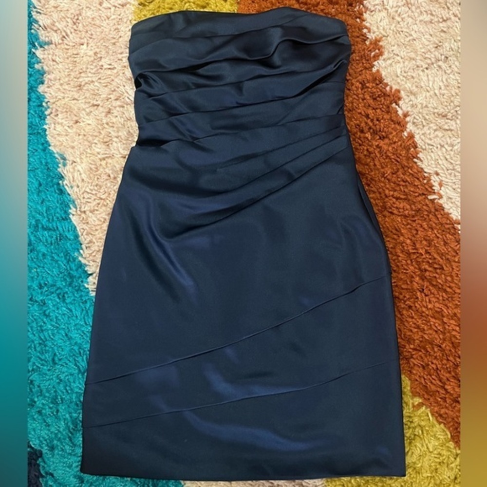 David's Bridal pleated satin strapless dress
